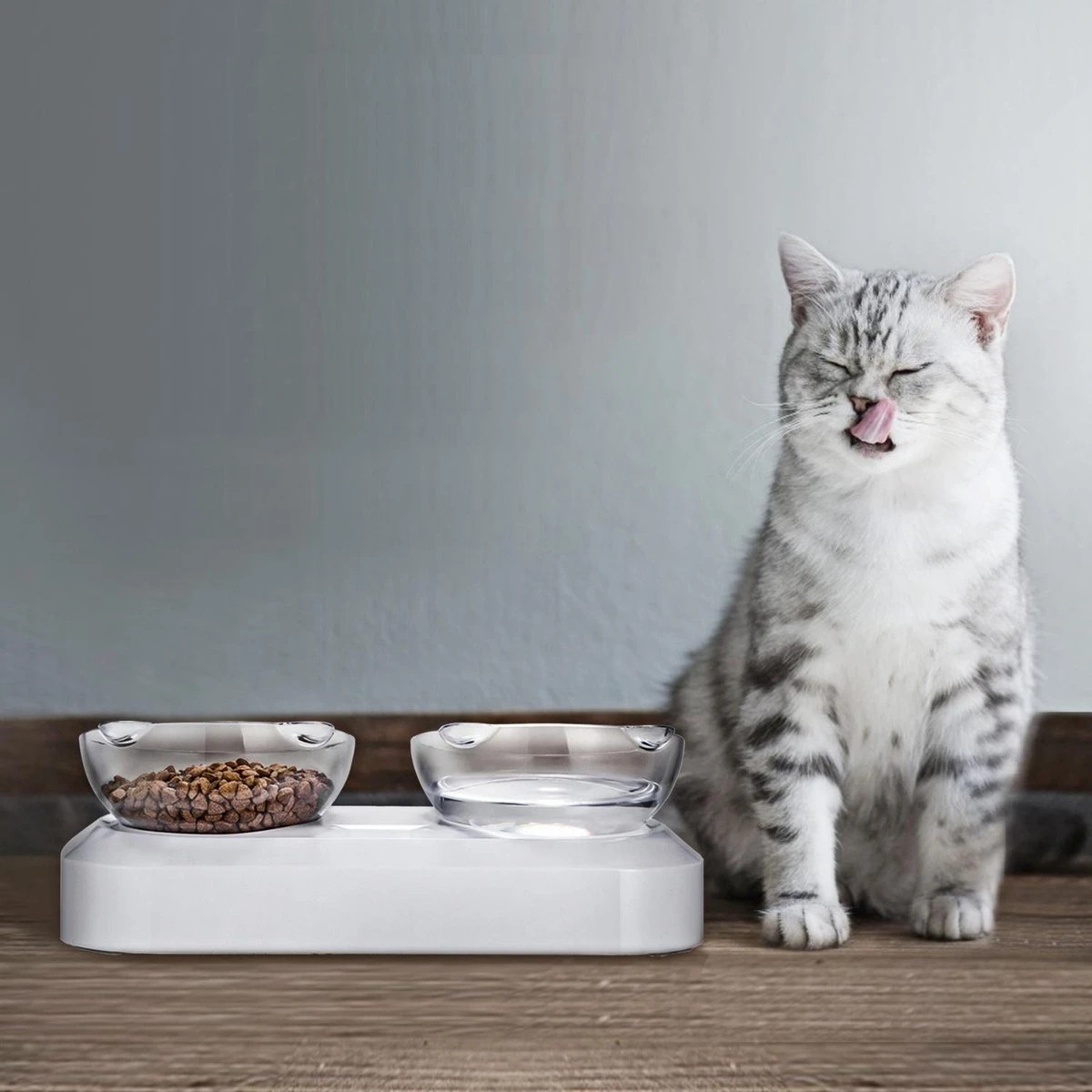 Behave Dubbele Voerbak - Drinkbak - Katten - Verstelbaar - Wit - Afbeelding 4