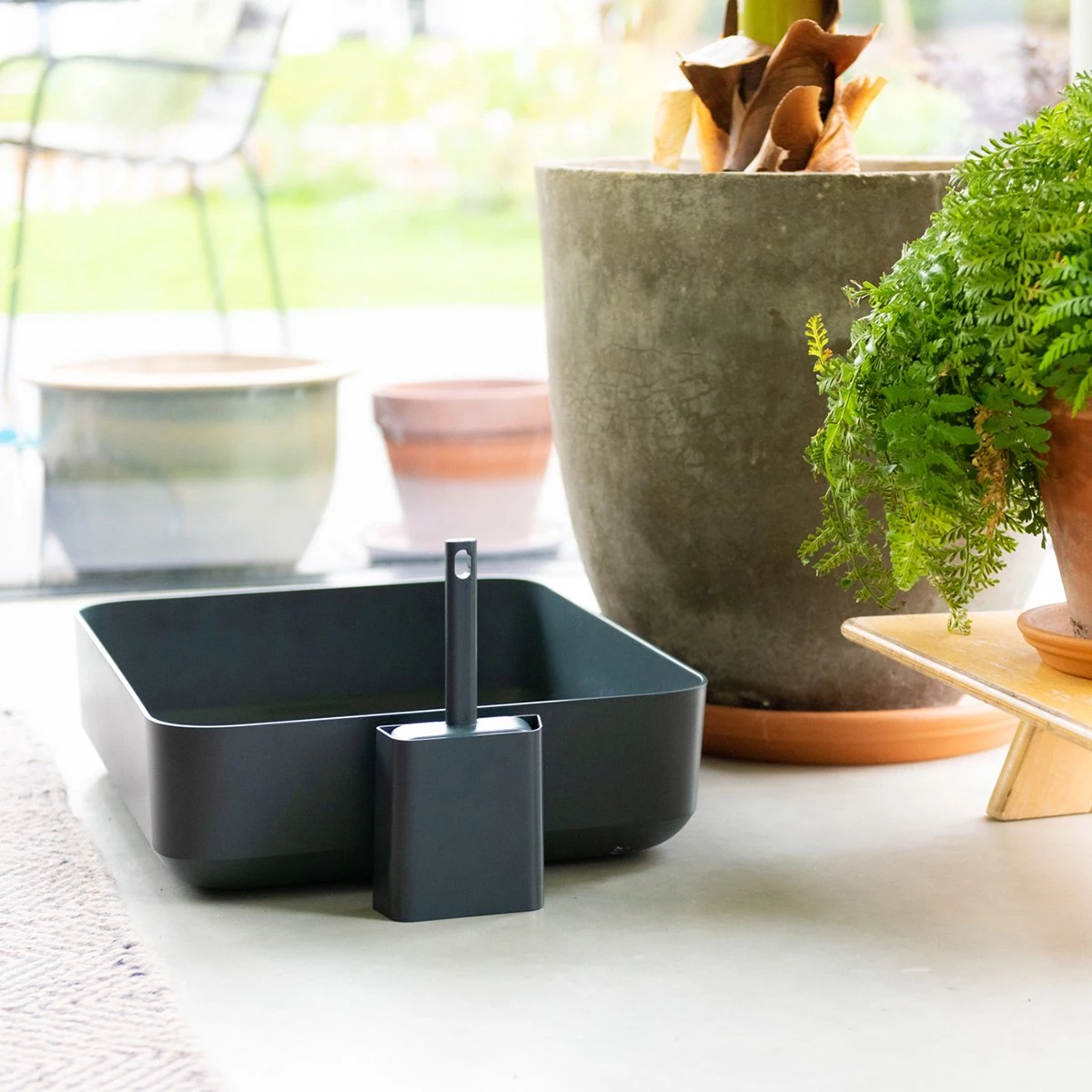 Hoopo® Poh Kattenbak Grijs - Open Kattenbak - Design Kattenbak - Kattenbakschep - 50x37.5x12.7 Cm - Grote Kattenbak - Afbeelding 5