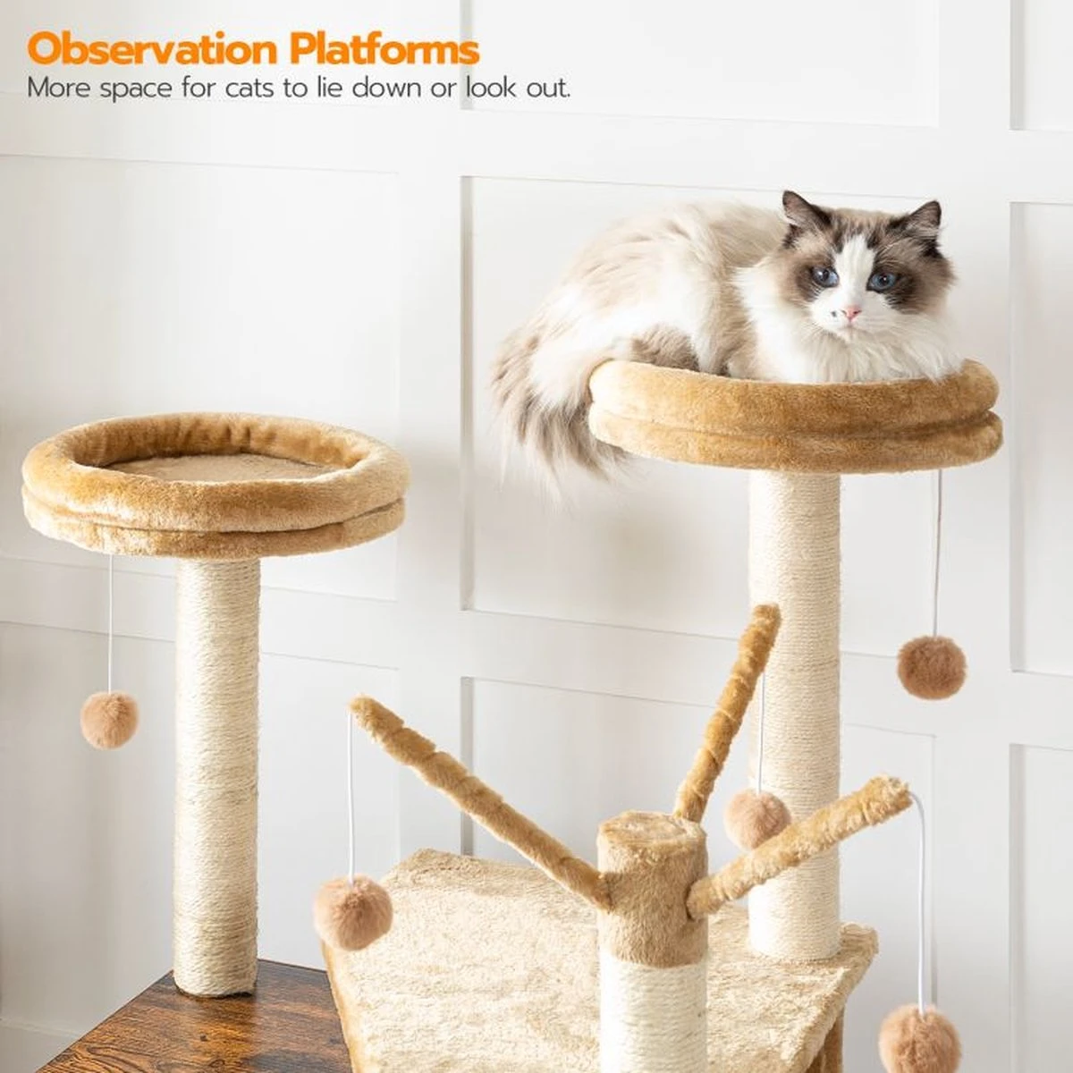 Signature Home Lola Krabpaal Met Kattenbak - Kattenbak Hangmat Mand Katten Huis - Kattenhuis Met Deur En Slot - Krabpalen Katten Huis - Kattenbakmeubel Verborgen - Alles-in-één Kattenspeelgoed Met Kattenhuis - Bruin - 70cm X 132cm X 48cm - Afbeelding 10
