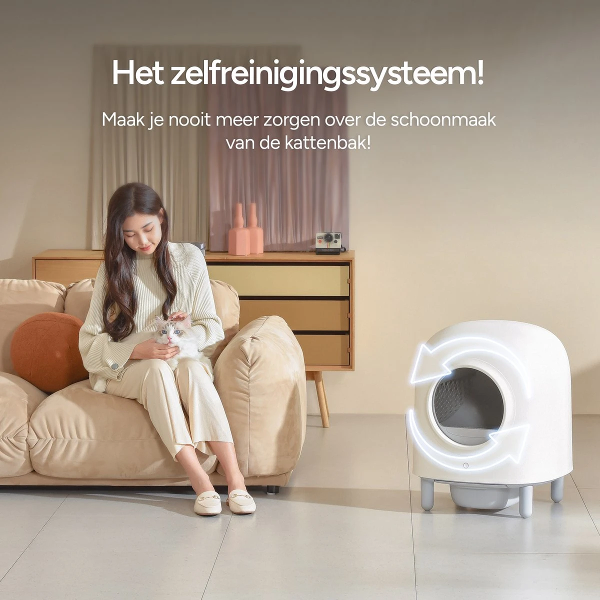 Petree Cube - Zelfreinigende Kattenbak - Automatisch - Bedienen Via De App - Katten - Anti-geur - 60 X 52 X 64 Cm - Afbeelding 2