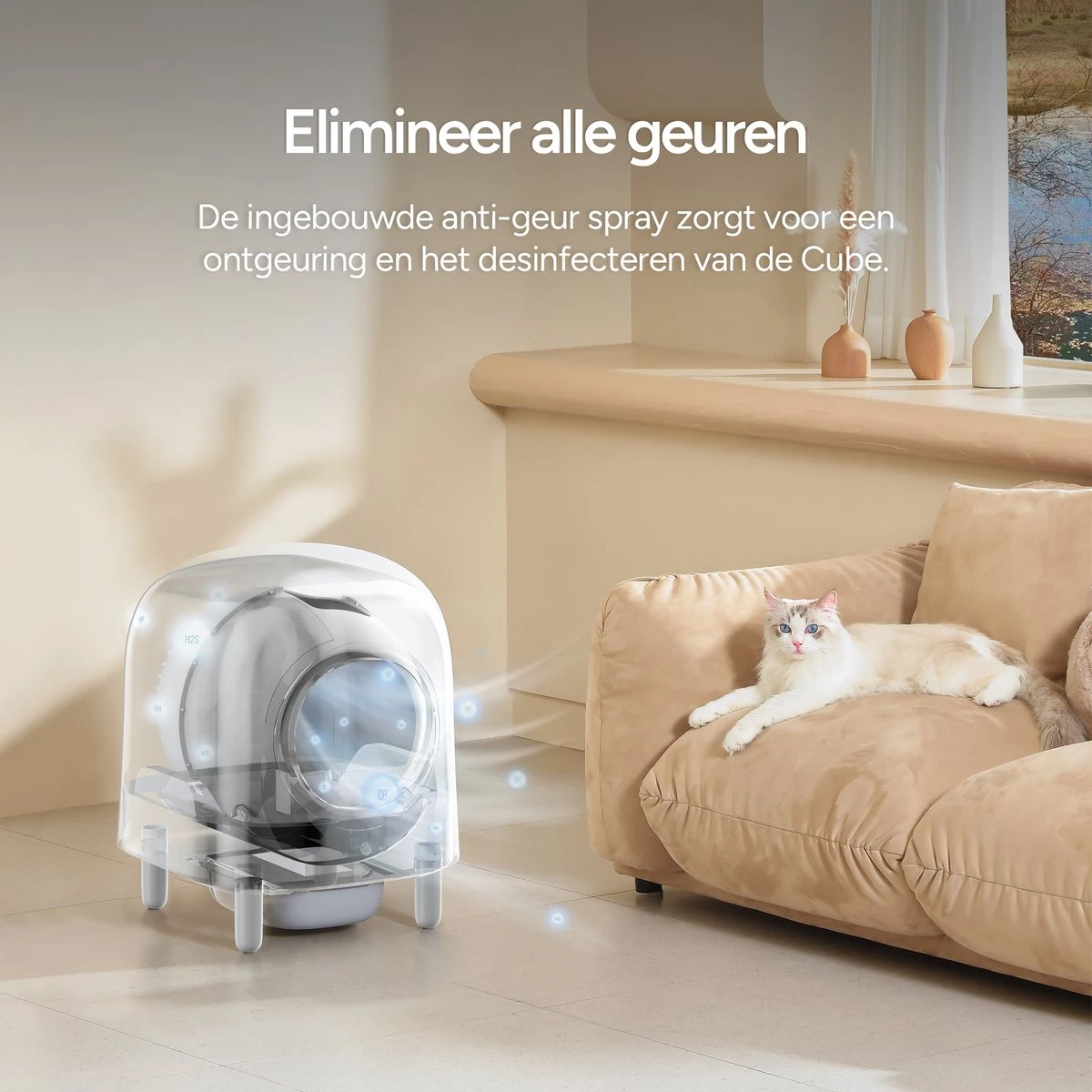 Petree Cube - Zelfreinigende Kattenbak - Automatisch - Bedienen Via De App - Katten - Anti-geur - 60 X 52 X 64 Cm - Afbeelding 4