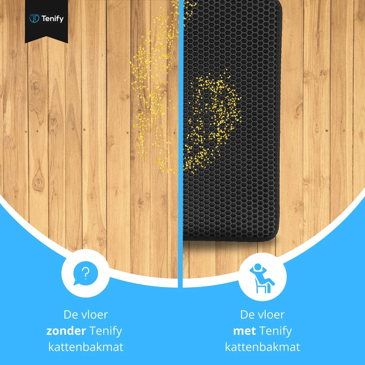 Tenify Kattenbakmat + Extra Kattenbak Schepje - 40 X 50 Cm - Waterdicht - Dubbele Laag - Honingraatstructuur - Uitloopmat - Mat - Afbeelding 10