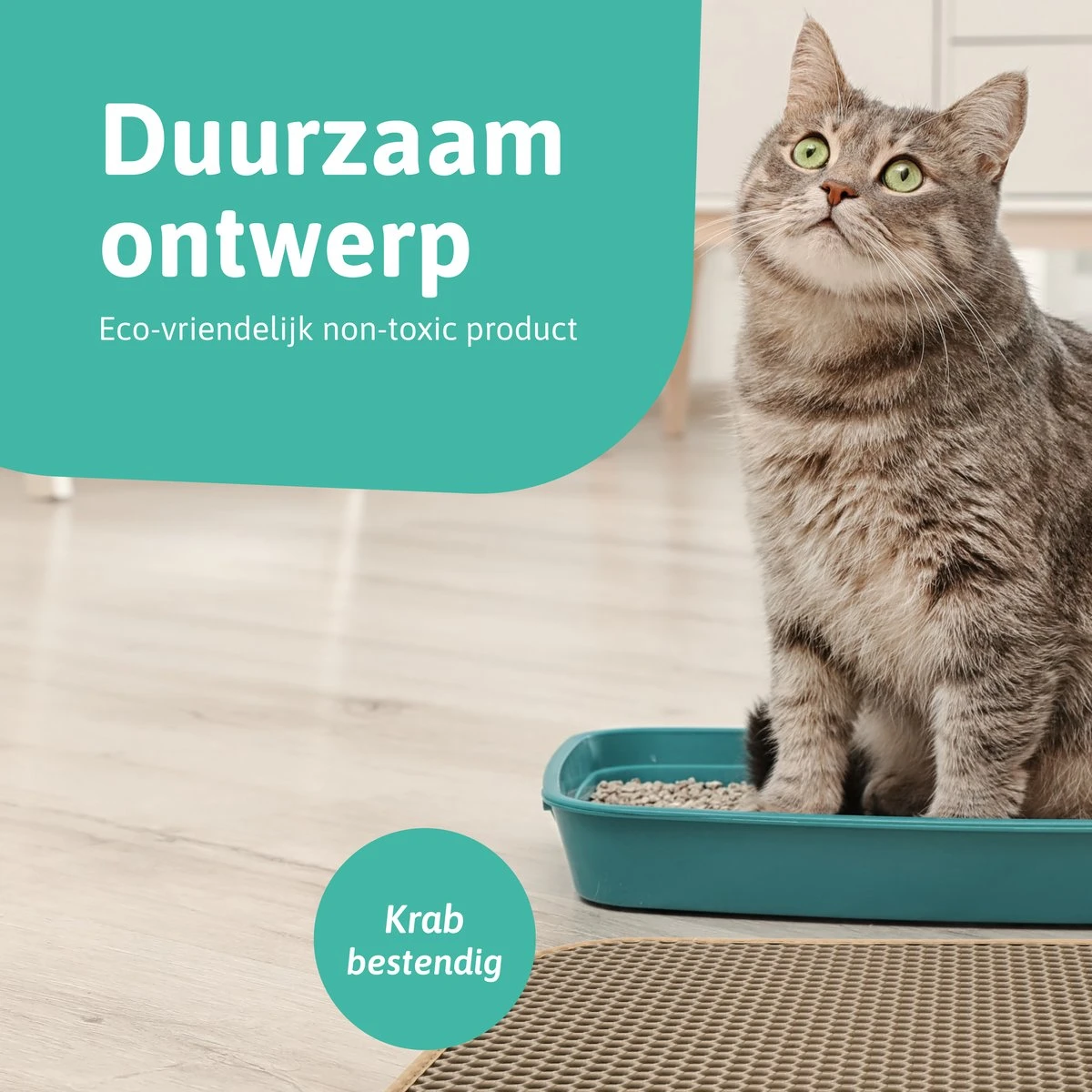 Kattenbakmat - 40 X 50 Cm - Creamy White - Uitloopmat Kat - Kattenbakvulling - Opvang Ruimte - Grit Opvanger - Waterdicht - Beige - Eco-friendly - Incl. Speeltje - Afbeelding 4