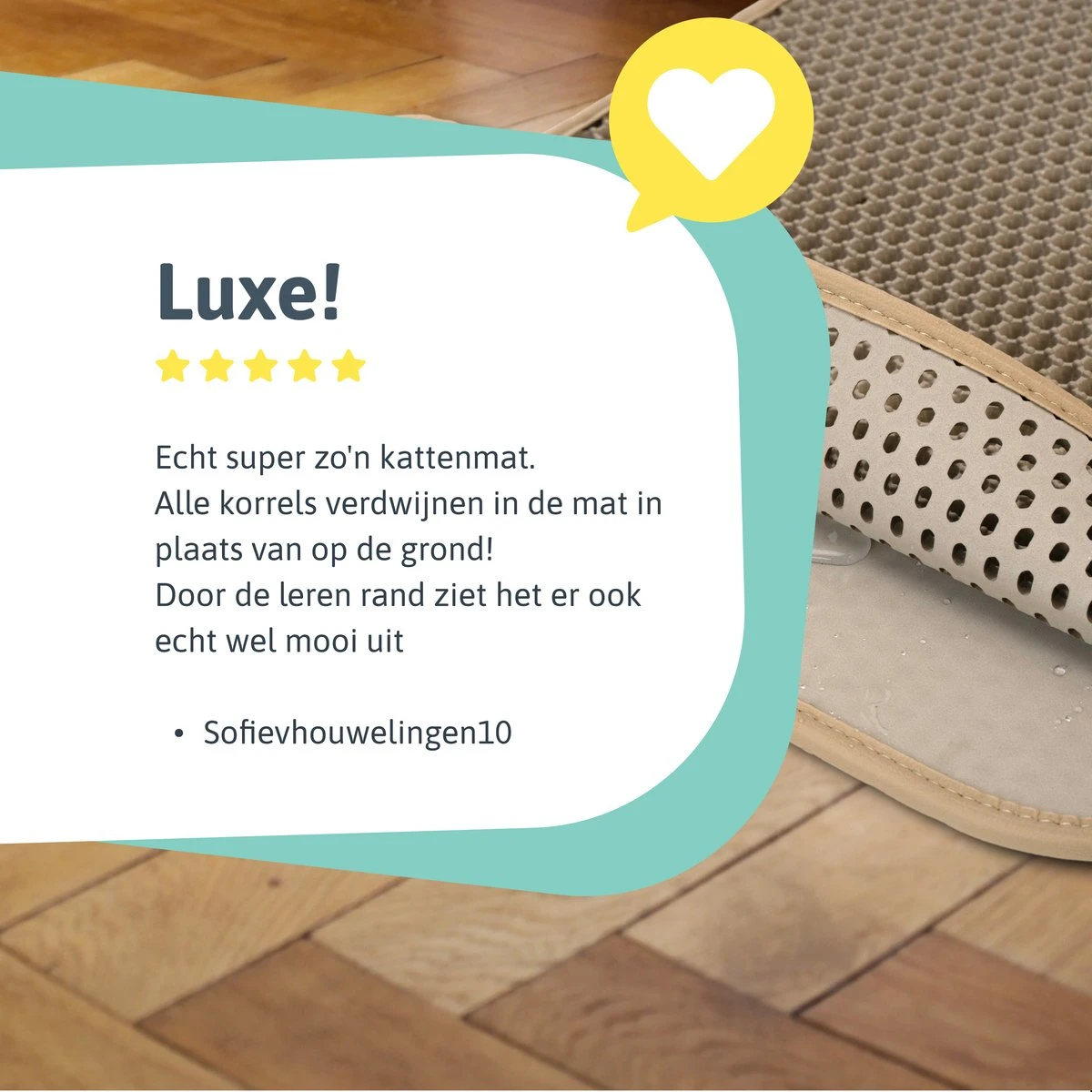 Kattenbakmat - 40 X 50 Cm - Creamy White - Uitloopmat Kat - Kattenbakvulling - Opvang Ruimte - Grit Opvanger - Waterdicht - Beige - Eco-friendly - Incl. Speeltje - Afbeelding 7