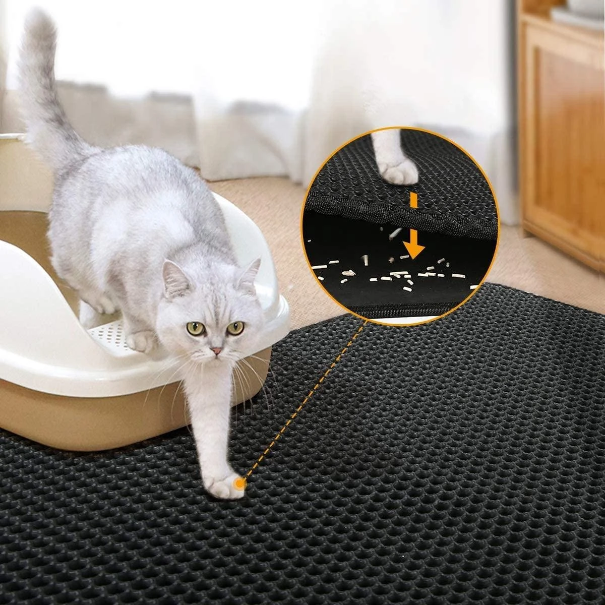 Behave Kattenbakmat - Dubbele Laag - Honingraatdesign - Waterdicht - Katten Grit Opvanger - Schoonloopmat - Kattenbak Mat - Zwart - 45*60 Cm - Afbeelding 7