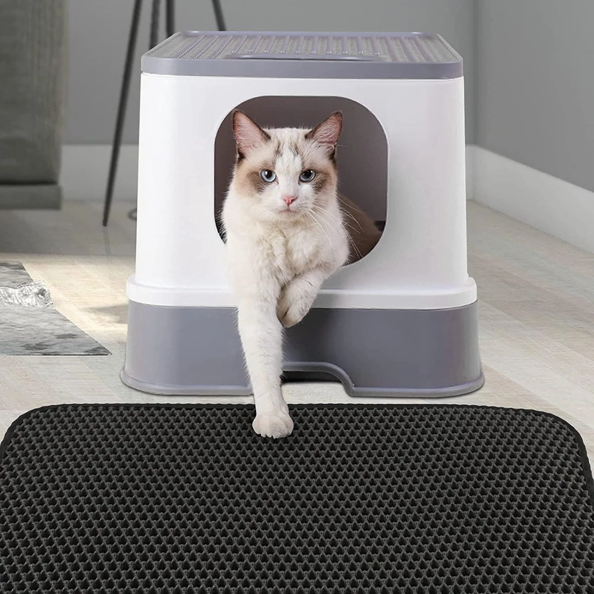 Nixnix - Kattenbakmat - 40 X 50 Cm - Waterdicht - Dubbele Laag - Honingraatstructuur - Uitloopmat - Placemat Kat - Schoonloopmat Kattenbak - Kattenbak Accessoires - Katten Grit Opvanger - Katten Mat