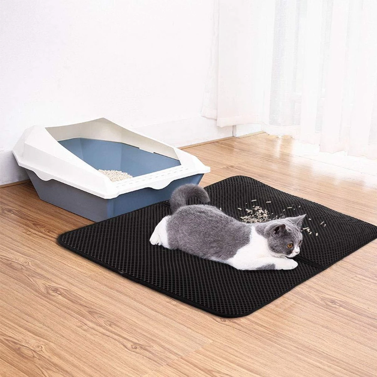 Lavida Home - Kattenbakmat - Grit Opvanger - 45 X 60 Cm - Dubbele Laag & Waterdicht - Katten Mat - Katten Mat Met Opvangruimte Voor Grit - Katten Mat - Kat Benodigdheden - Kitten - Gritmat Voor Poes - Grijs - Afbeelding 2