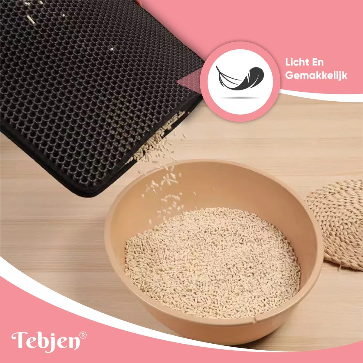 TEBJEN Kattenbakmat – Kattenbak Mat Grit Opvanger - Schoonloop Katten Mat – Dubbele Waterdichte Laag – Uitloopmat Kattenbak – Kattenbak Accessoires - Met Speelgoedmuisje En Schepje - 40x50cm - Afbeelding 7