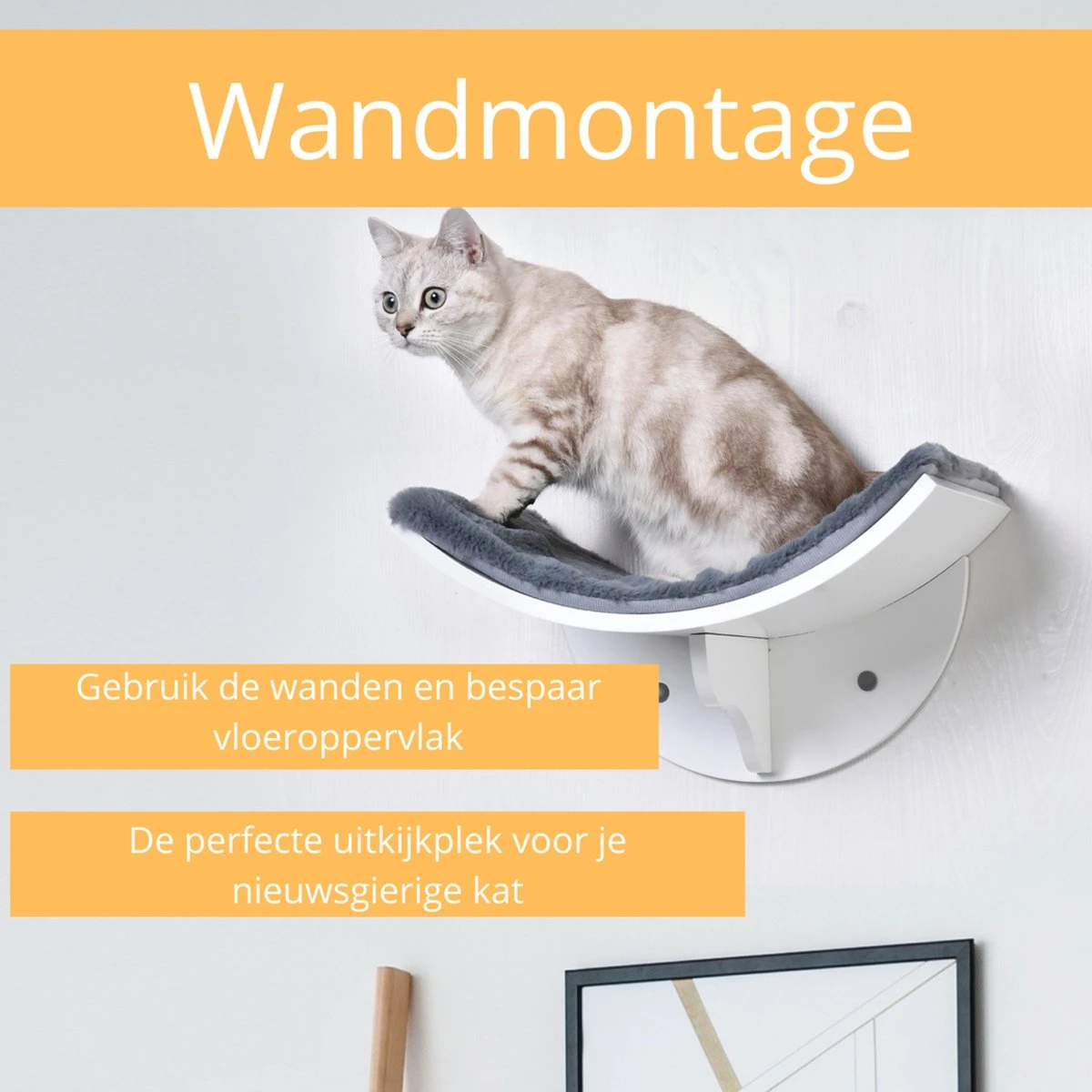 Merkloos Paws And Claws - Cat Shelf – Hangmat Kat – Kattenplank - Kattenbed - Wasbaar – Wandmontage – MDF - Wit - Afbeelding 3