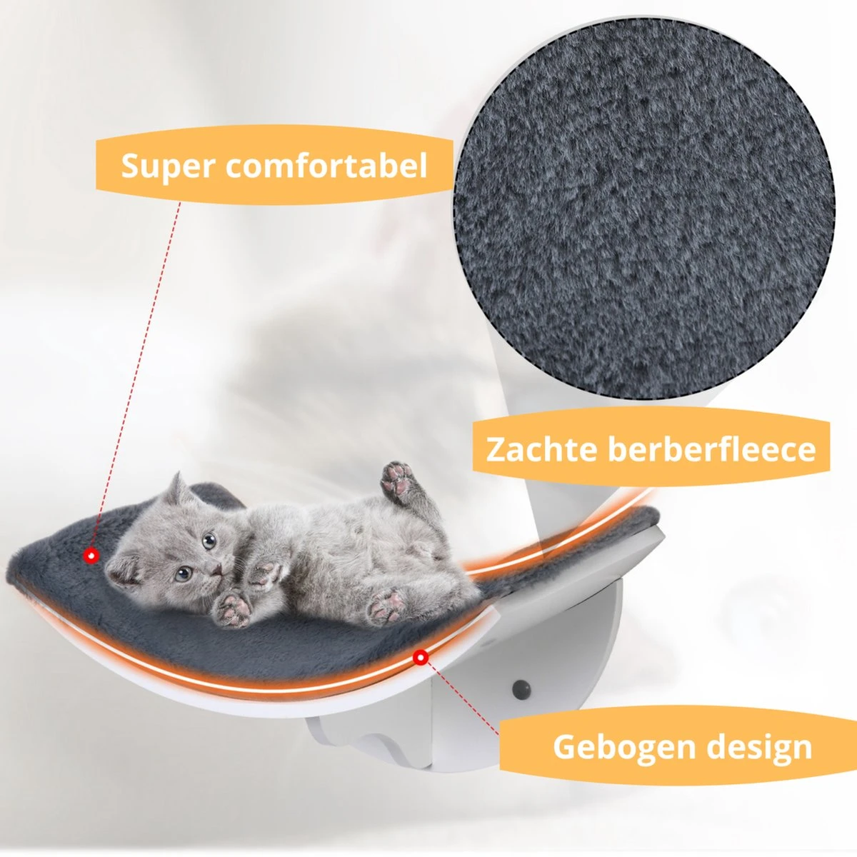 Merkloos Paws And Claws - Cat Shelf – Hangmat Kat – Kattenplank - Kattenbed - Wasbaar – Wandmontage – MDF - Wit - Afbeelding 5