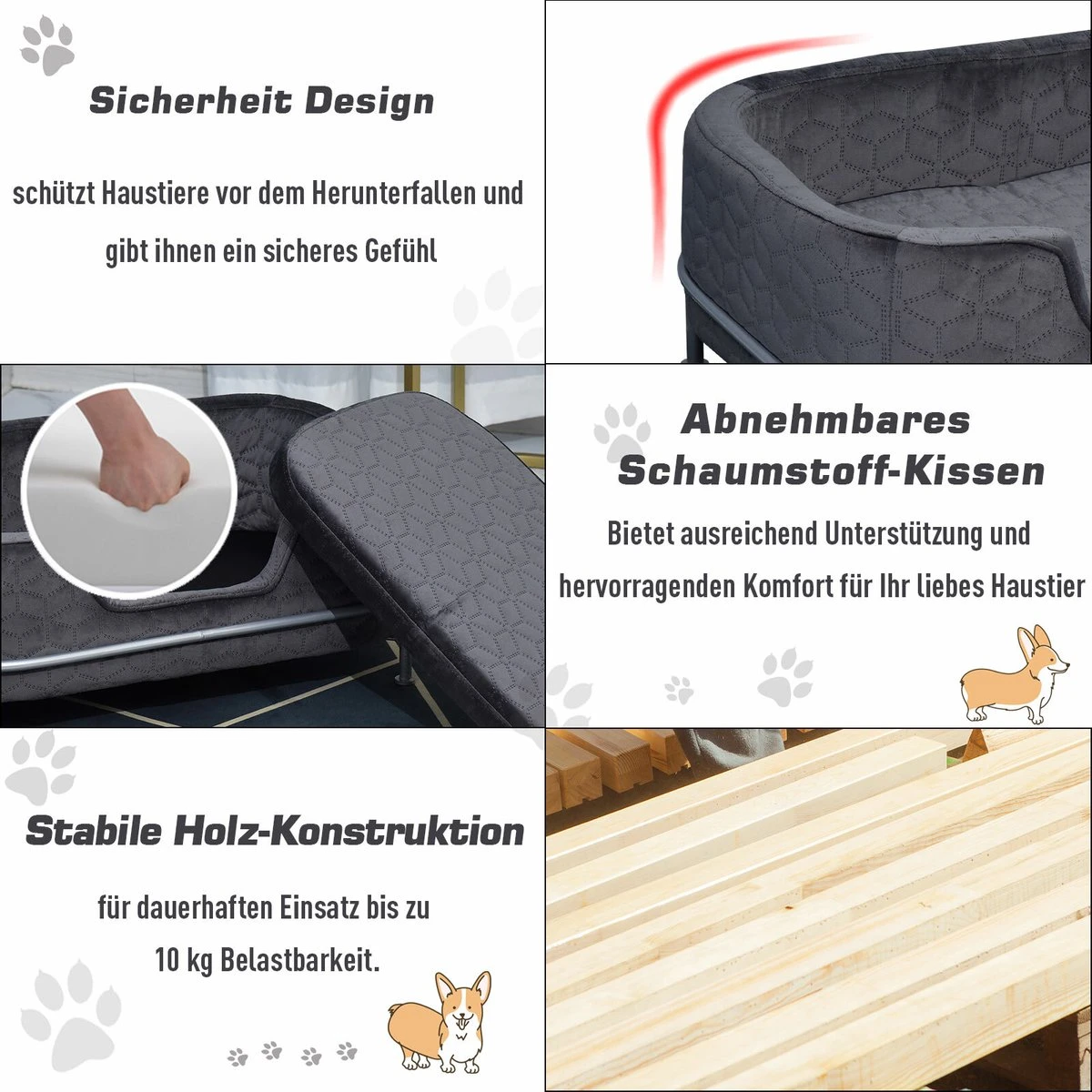 PawHut Hondenbank Met Rugleuning Huisdierenbank Met Metalen Poten Hondenbed Kattenbank D04-157 - Afbeelding 11