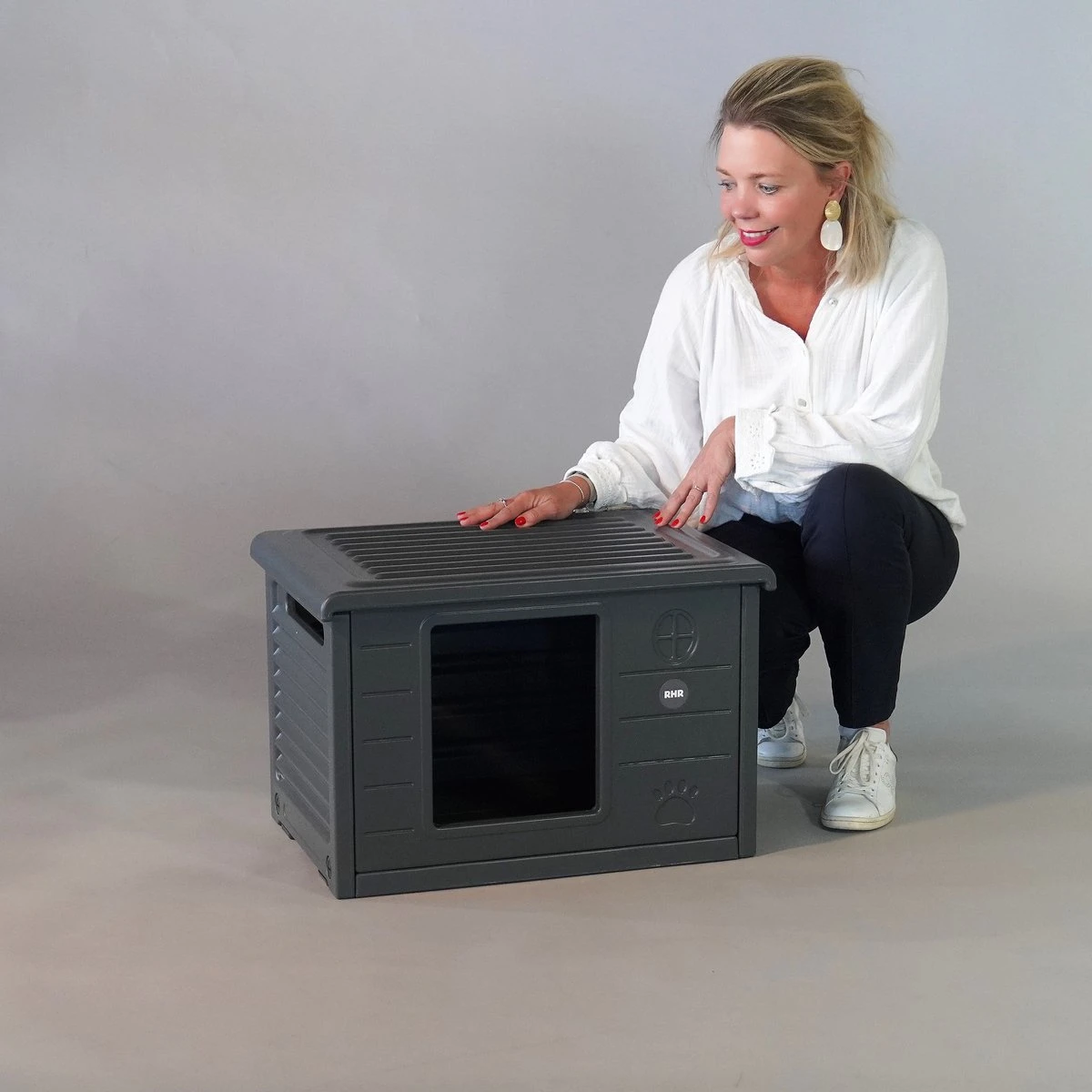 RHRQuality Kattenhuis Voor Binnen En Buiten Kattenhok Villa De Luxe Grijs - Afbeelding 3