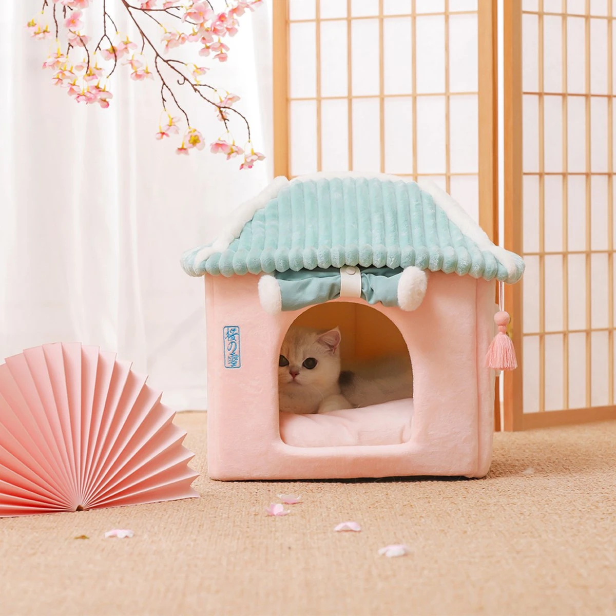 Merkloos Petsential Sakura Japanse Mand - Voor Katten (kattenmand) En Kleine Huisdieren (huisdierenmand) - Afbeelding 4