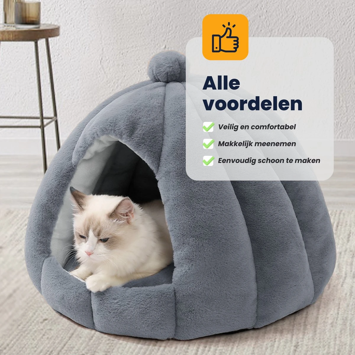 MIRO Katten Huis - Kattenhuizen - Kattenhok - Kattenmand - Dierenhuis - Extra Zacht - Grijs - Afbeelding 4
