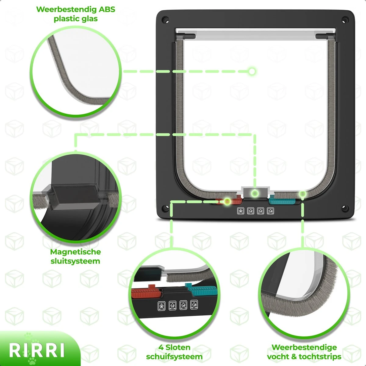Rirri Kattenluik Met Tunnel - 4 Vergrendelingsstanden - Weersbestendig - Binnen En Buiten - Maat M - Zwart - 19 X 20 Cm - Afbeelding 4