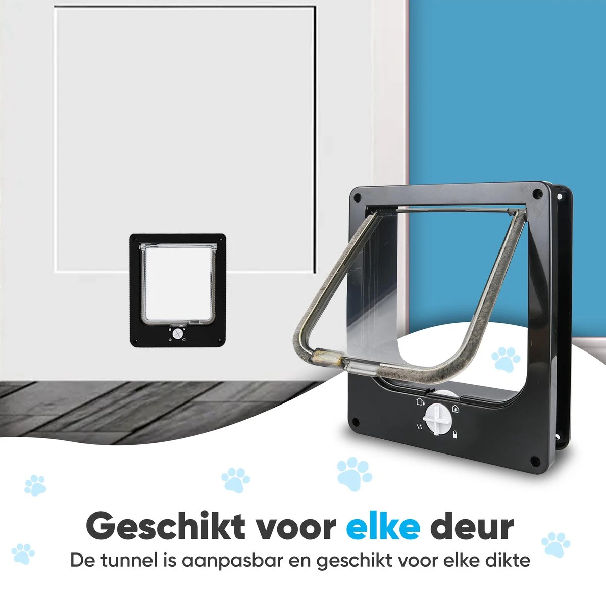 BFreshPets Kattenluik + Massageborstel - Met Tunnel - 4 Vergrendelingsstanden - Weersbestendig - Maat L - Zwart - 27 X 24 Cm - Afbeelding 6