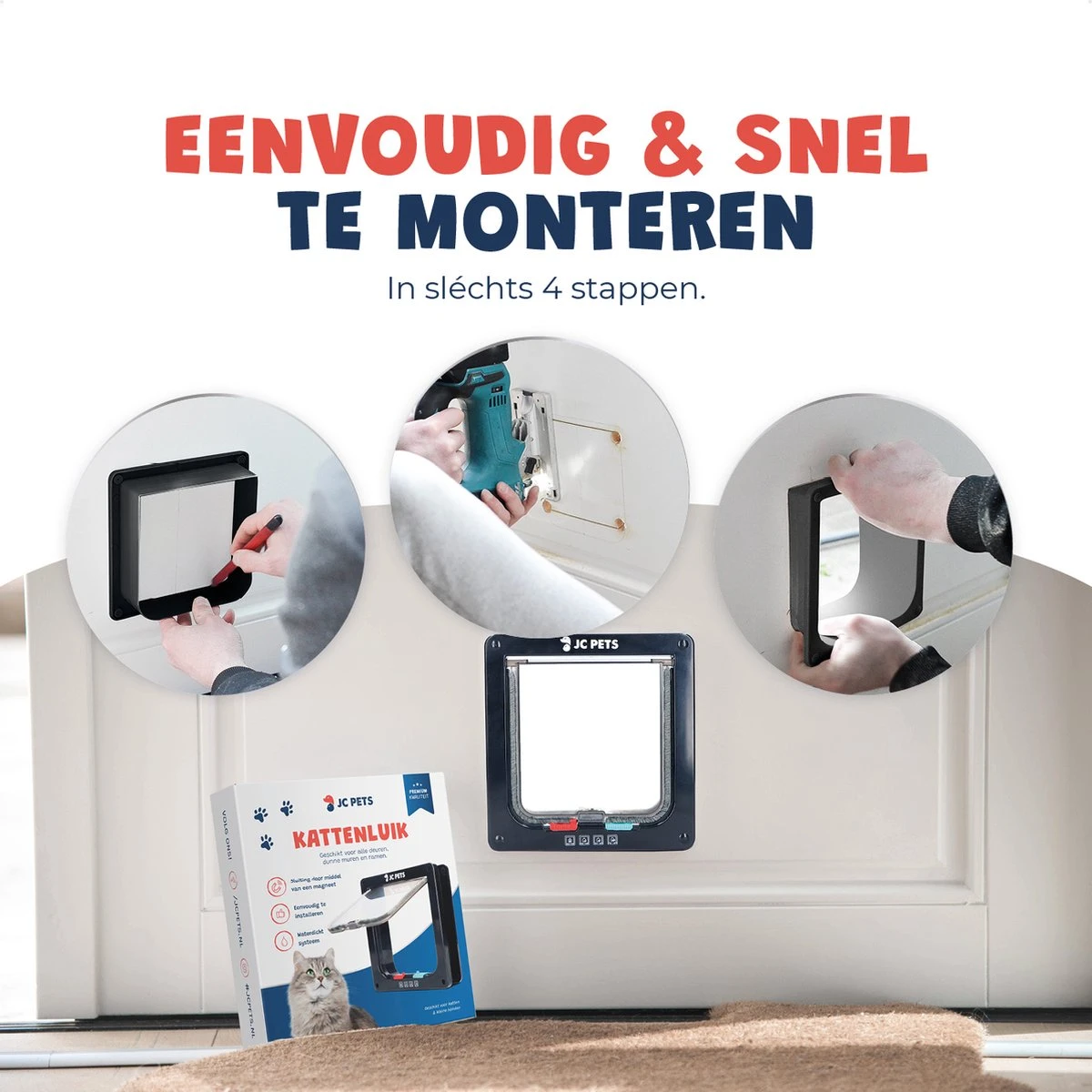 JC Pets Premium Kattenluik - Inclusief Tunnel - 4 Vergrendelingsstanden - Zwart - 20 X 19 X 5.5 Cm - Waterdicht - Afbeelding 3