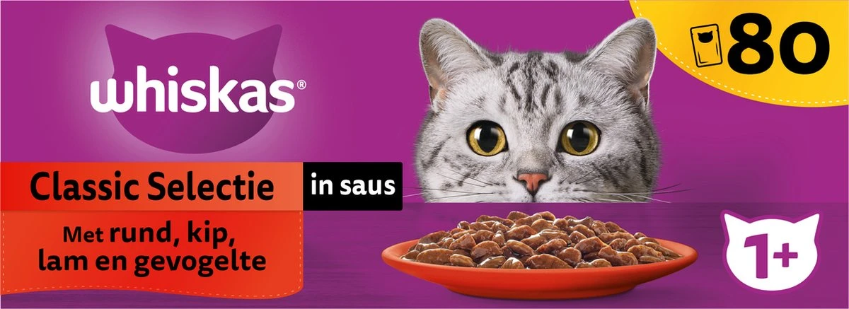 Whiskas 1+ Natvoer - Classic - Selectie In Saus - Maaltijdzakjes 80 X 85 G - Afbeelding 2