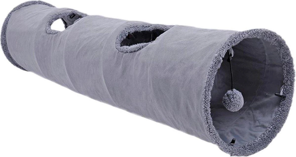Fuzly Kattentunnel - Speeltunnel - Antraciet - Extra Stevig - Suede - 130cm X 30cm - Large