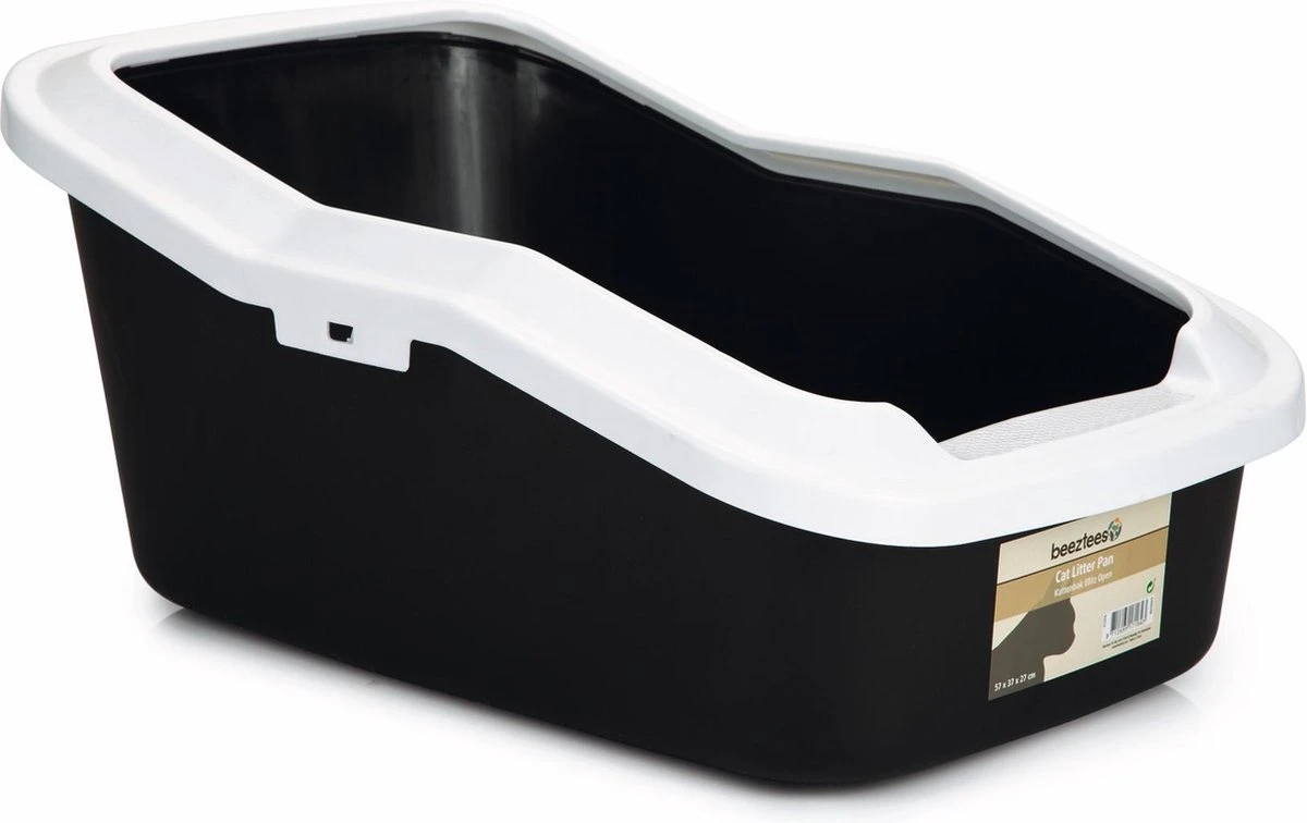 Beeztees Blitz Kattenbak Open Inclusief Rand. Zwart/Wit. 57 X 37 X 27