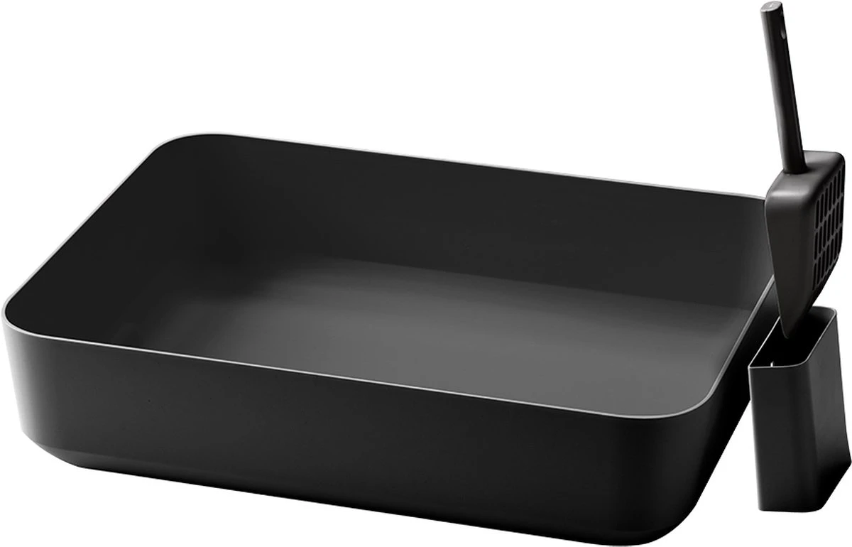 Hoopo® Poh Kattenbak Grijs - Open Kattenbak - Design Kattenbak - Kattenbakschep - 50x37.5x12.7 Cm - Grote Kattenbak - Afbeelding 2