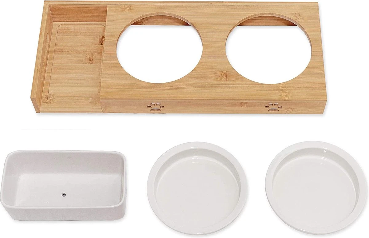 Pfotenolymp® Voederstation Met Kattengras Voor Katten - Porseleinen Kattenbak/Voedingsbak - Verhoogde Kom Set Met Kattengrasbak - Voerbak Hoog - Afbeelding 4