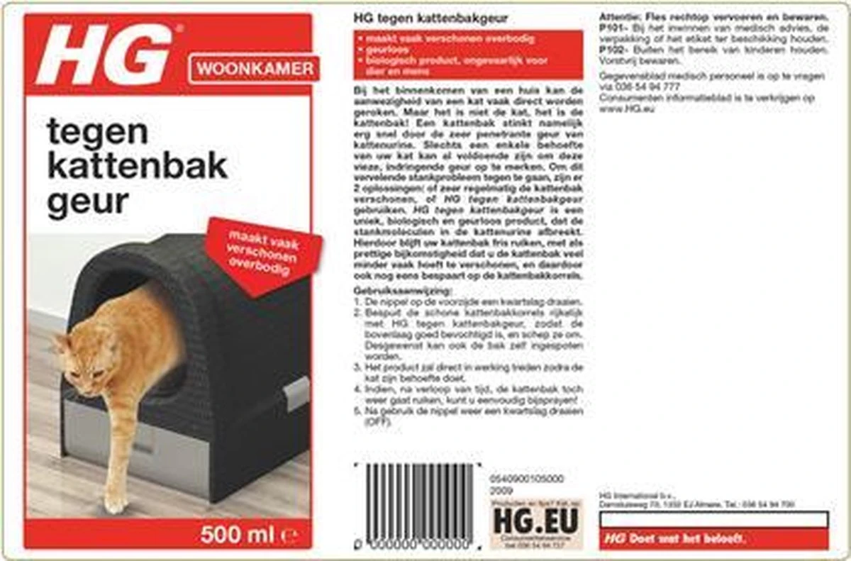 HG Tegen Kattenbakgeur - 500ml - Ongevaarlijk Voor Dier En Mens - Geurloos - Afbeelding 2
