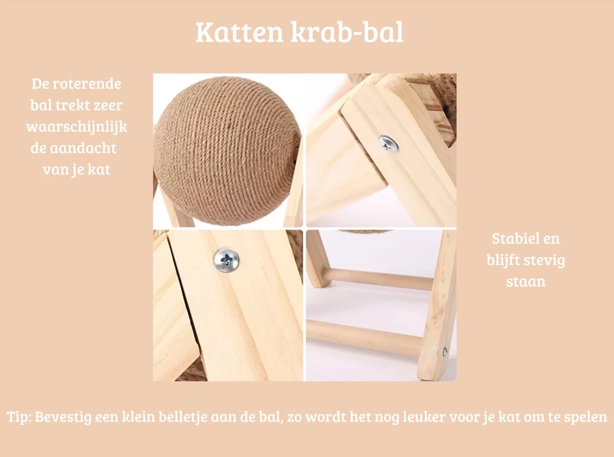 Janse Katten Krab Bal - Katten Speelgoed - Krabmeubel - Kattenkrabpaal - Krabplank - Krabbal - Kattenspeeltje - Krabbol - Inclusief Kattenkruid - Afbeelding 4