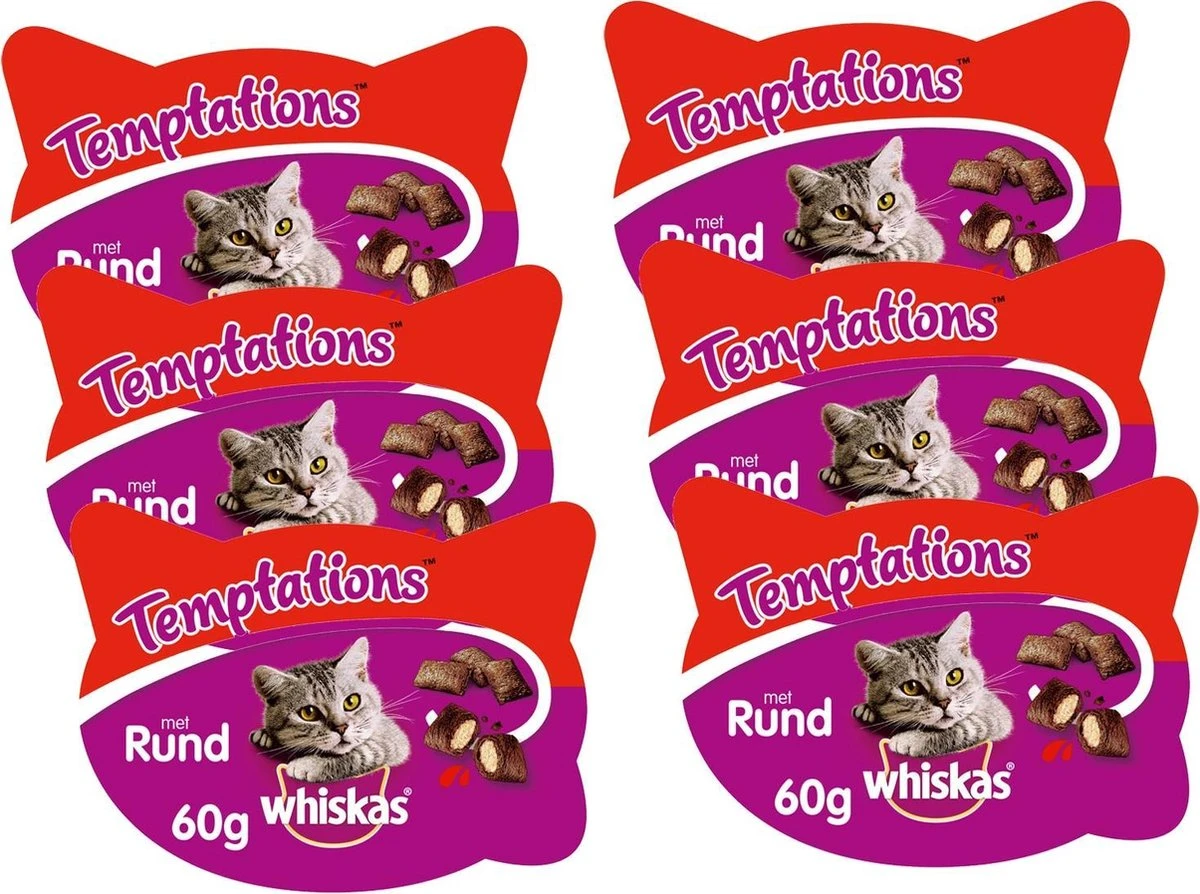 Whiskas Temptations 60 G - Kattensnack - 6 X Rund&Vlees - Afbeelding 3