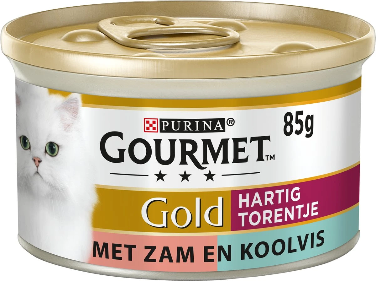 Gourmet Gold Hartig Torentje DUO - Kattenvoer Natvoer - Zalm & Koolvis - 24 X 85 Gram