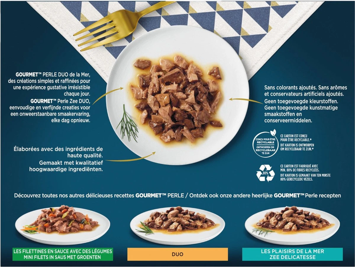Gourmet Perle Duo – Kattenvoer Natvoer - Met Zalm En Koolvis, Zalm En Witvis, Zeevis En Tonijn, Sardine En Tonijn – 48 X 85 Gr - Afbeelding 4