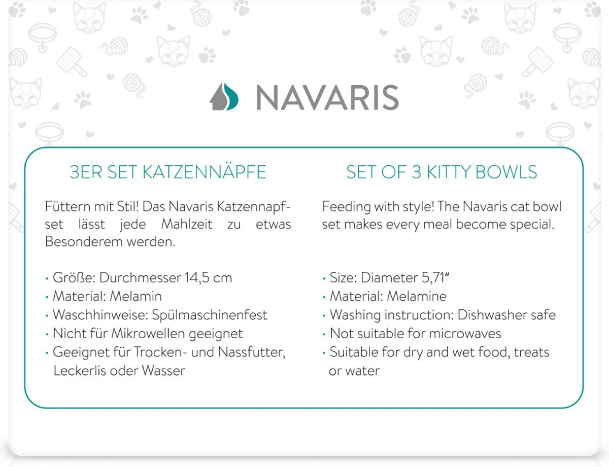 Navaris Voerbakjes Voor Katten - Set Van 3 Voer- En Waterbakken - Met Kattenkopjes Vorm - Antislip - Etensbakjes In Grijs, Wit En Zwart - Afbeelding 6