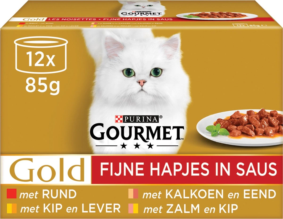Gourmet Gold Fijne Hapjes In Saus - Kattenvoer Natvoer - Vis/Vlees - 96 X 85 Gr - Afbeelding 2
