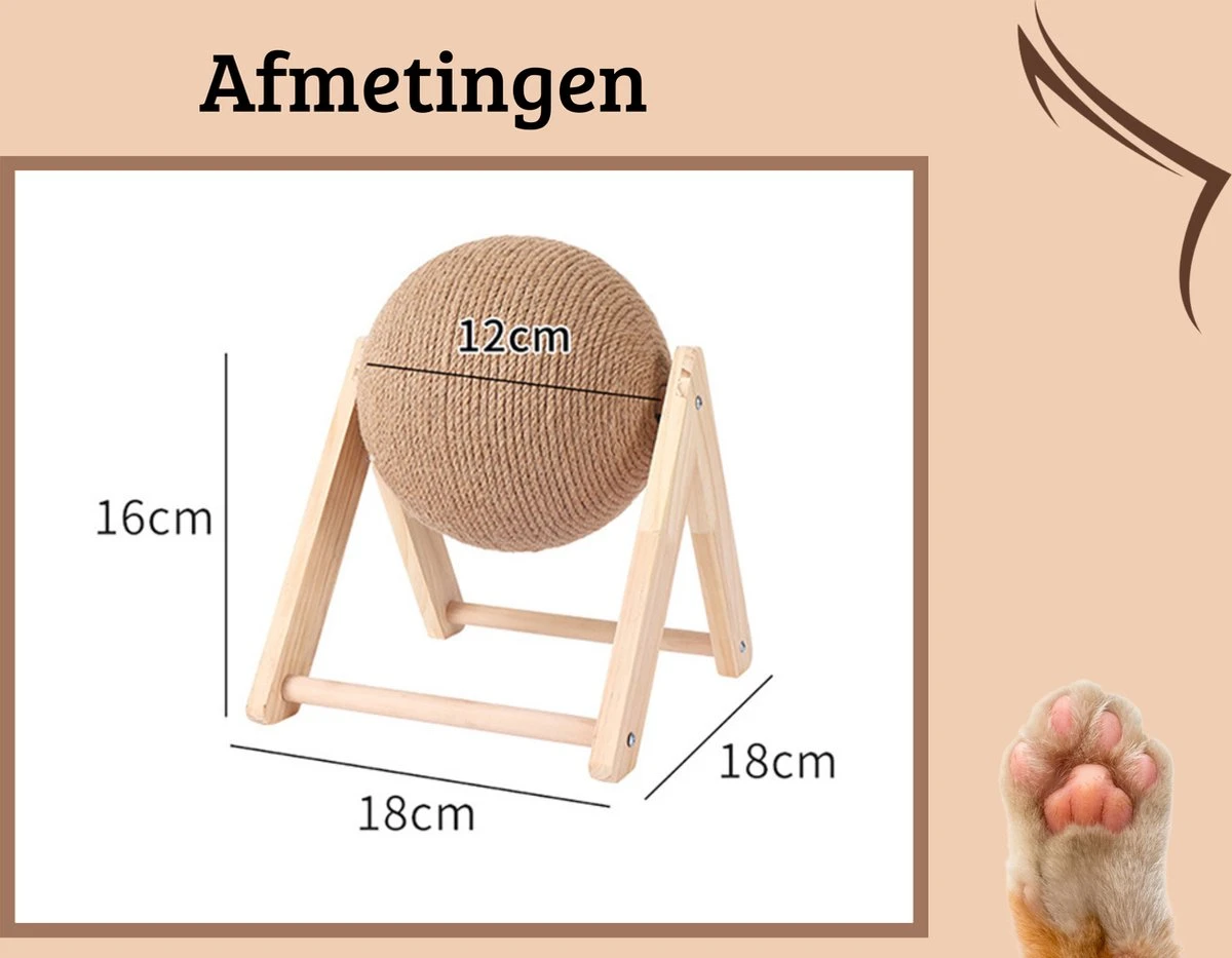 Janse Katten Krab Bal - Katten Speelgoed - Krabmeubel - Kattenkrabpaal - Krabplank - Krabbal - Kattenspeeltje - Krabbol - Inclusief Kattenkruid - Afbeelding 2