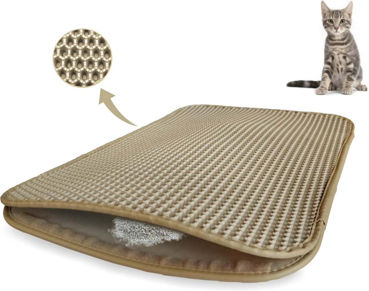 Kattenbakmat - 40 X 50 Cm - Creamy White - Uitloopmat Kat - Kattenbakvulling - Opvang Ruimte - Grit Opvanger - Waterdicht - Beige - Eco-friendly - Incl. Speeltje
