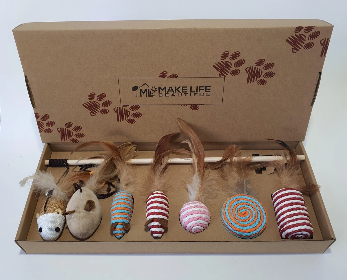 Make Life Beautiful® - Kattenspeeltjes Set - 7-delig - Kattenspeelgoed - Kattenhengel - Speelmuisjes - Kattenspeelgoed Set - Afbeelding 8