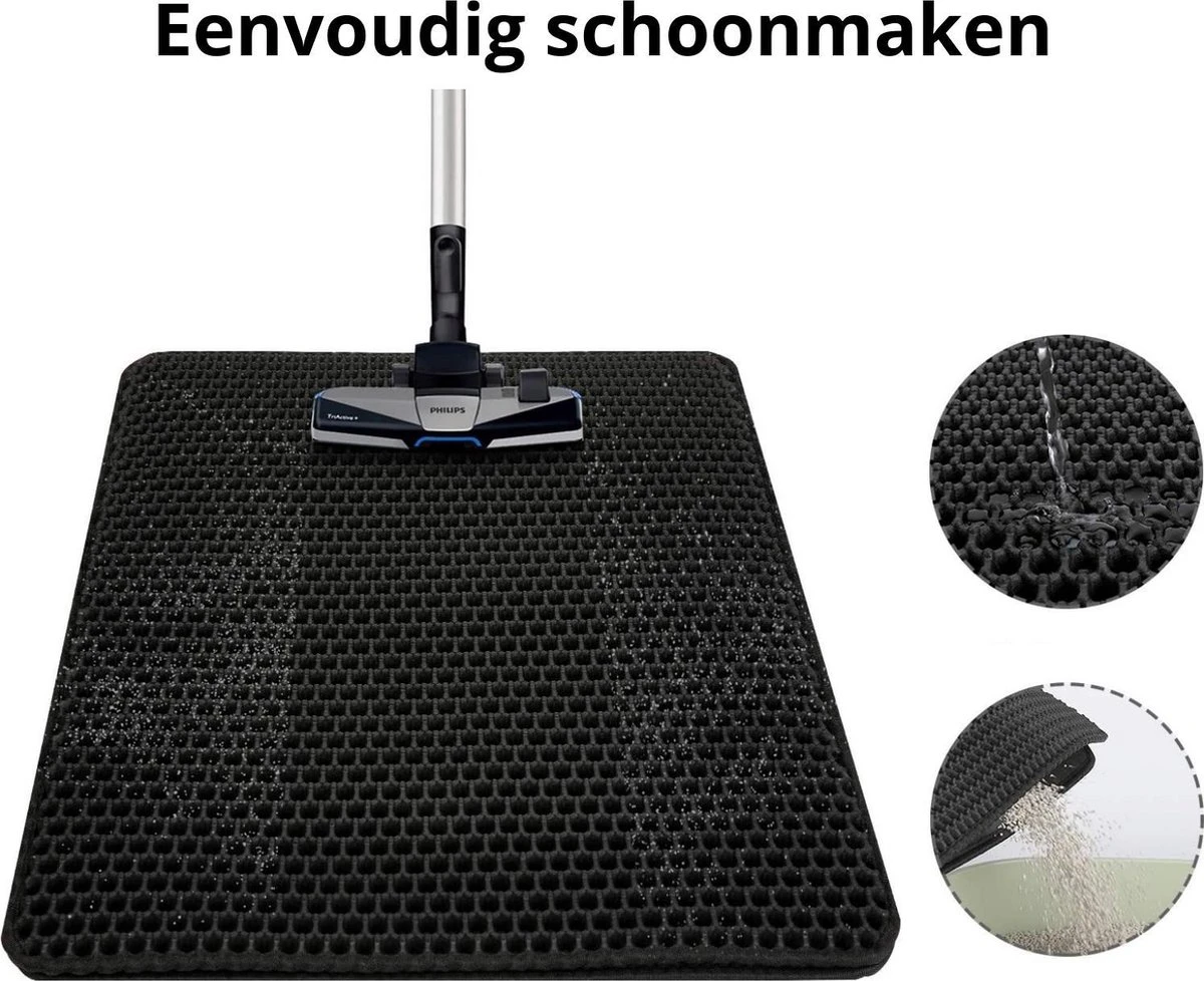 Behave Kattenbakmat - Dubbele Laag - Honingraatdesign - Waterdicht - Katten Grit Opvanger - Schoonloopmat - Kattenbak Mat - Zwart - 45*60 Cm - Afbeelding 4