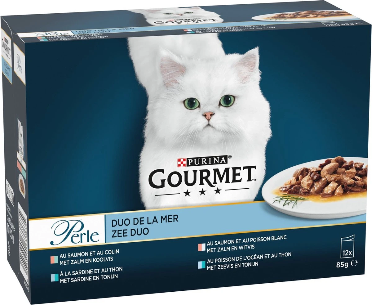 Gourmet Perle Duo – Kattenvoer Natvoer - Met Zalm En Koolvis, Zalm En Witvis, Zeevis En Tonijn, Sardine En Tonijn – 48 X 85 Gr - Afbeelding 6