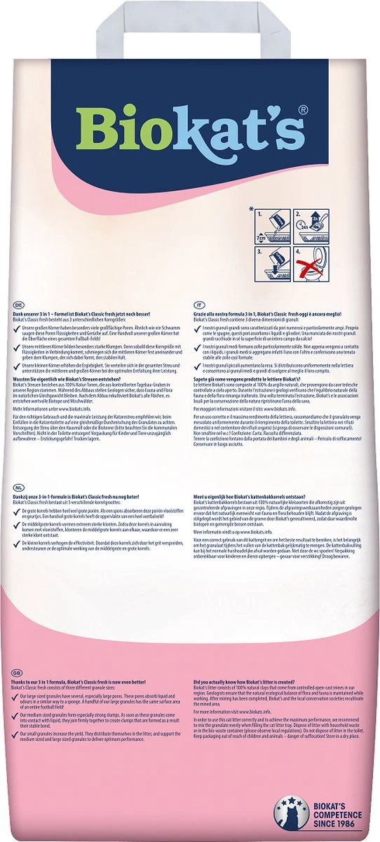 Biokat's Classic Fresh 3in1 Babypoeder - 10 L - Kattenbakvulling - Klontvormend - Babypoeder Geur - Afbeelding 2