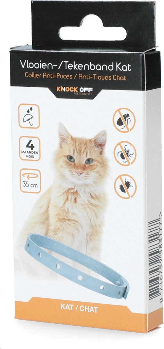 Knock Off Vlooien-tekenband – 100% Natuurlijke Vlooienbestrijding - Zonder Schadelijke Pesticiden Of Gif – Effectief Tot 4 Maanden – Nederlands- En Franstalige Handleiding – Regen- En Waterbestendig - Geschikt Voor Katten – 35 Cm - Afbeelding 4