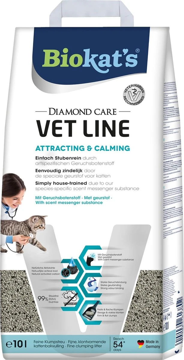 Biokat's Diamond Care Attracting & Calming - 10 L - Kattenbakvulling - Klontvormende - Zonder Geur - Aktieve Kool - Voor Jonge, Gestresste Of Oudere Katten - Afbeelding 2