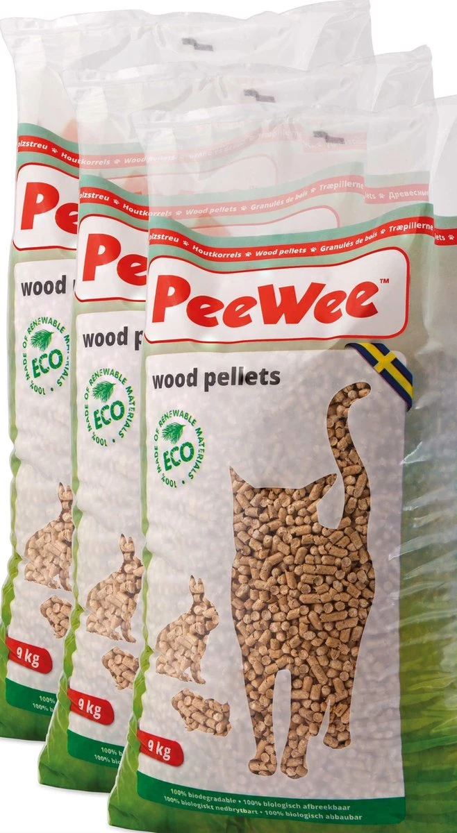 Peewee Houtkorrels Kattenbakvulling - 3 X 9 Kg (27 Kg, 42l) - Afbeelding 4