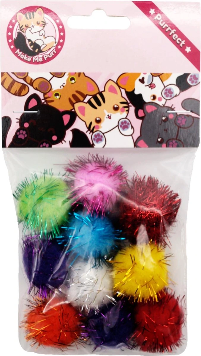 Make Me Purr Glitter Pompon Ballen (10 Stuks) - Kattenspeeltjes - Kattenspeelgoed - Speelgoed Voor Katten - Kat Speeltje Bal - Kitten Speeltjes Balletjes - Afbeelding 5