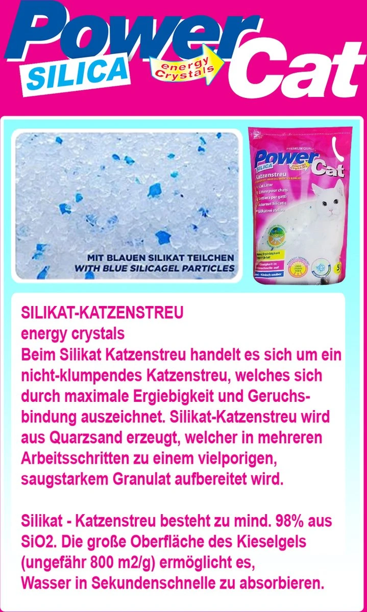 Merkloos PowerCat Silicaat Kattenbakvulling Met Energy Kristallen - 12 X 5L - Afbeelding 3