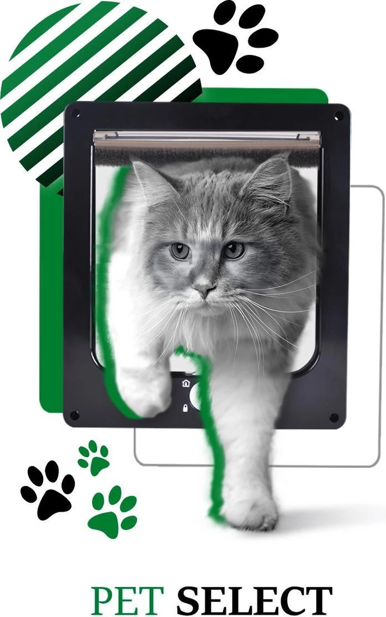 Merkloos Kattenluik Zwart Met Tunnel – 4 Vergrendelingsstanden – Weerbestendig - Maat L - Afbeelding 3