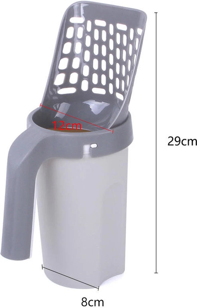 YELÉ LIVING – Kattenbakschep – Haarverwijderaar - Cat Litter Scoop – Kattenbakschep Met Container – Katten – Kattenbak – Grijs/wit – Kattenbak Schep – Grind – Kattengrind – Kattenbak Grind – Poep Zakjes – Afvalcontainer - All-in-1 Kattenbakschep - Afbeelding 7