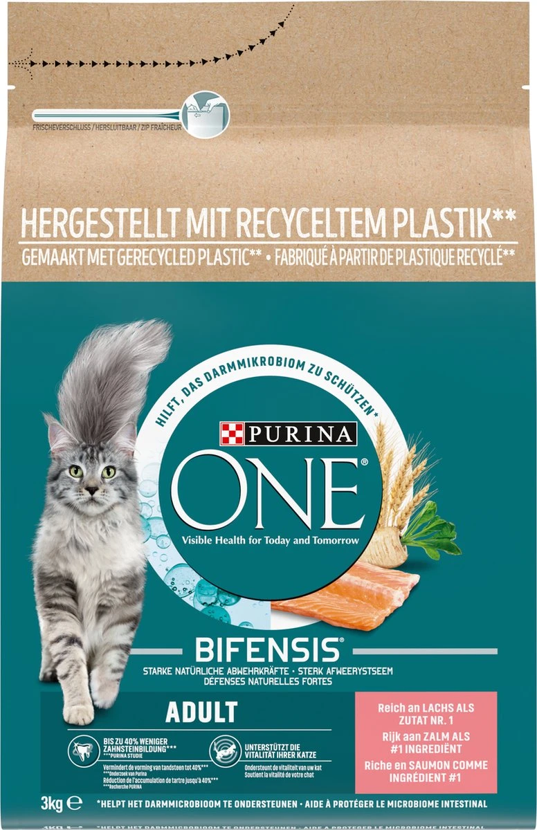 Purina ONE Adult - Kattenvoer Zalm & Volkoren Granen - 3kg - Afbeelding 2