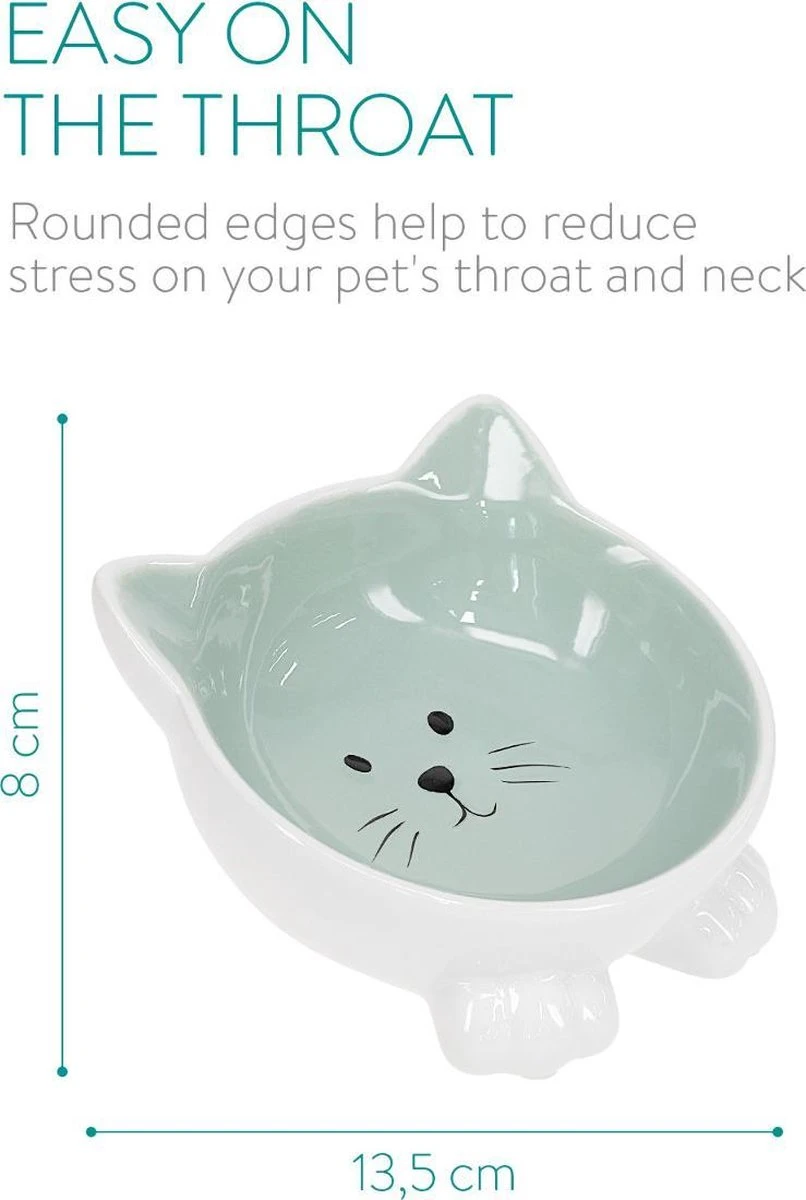 Navaris Voerbakjes Voor Katten - Set Van 2 Voer- En Waterbakken - Etensbak Van Keramiek - Met Antislip Voetjes - Kattenvorm - Roze/Groen - Afbeelding 7