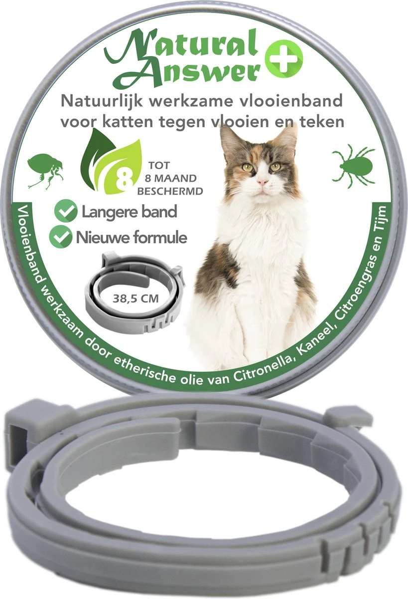 Teken- En Vlooienband Voor Katten PLUS - Natuurlijk Middel Tegen Vlooien En Teken - 100% Natuurlijk - 38,5 CM - Tot 8 Maand Werkzaam - Biologisch