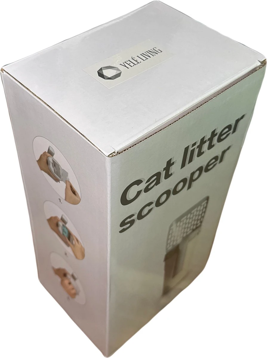 YELÉ LIVING – Kattenbakschep – Haarverwijderaar - Cat Litter Scoop – Kattenbakschep Met Container – Katten – Kattenbak – Grijs/wit – Kattenbak Schep – Grind – Kattengrind – Kattenbak Grind – Poep Zakjes – Afvalcontainer - All-in-1 Kattenbakschep - Afbeelding 6